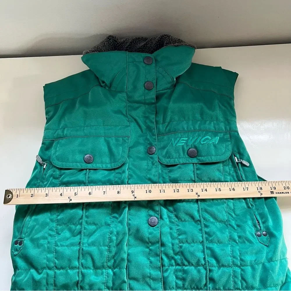 Nevica Vintage Ski Vest Quilted Retro Green Fleece Size 8 Apres Ski Gaper Day